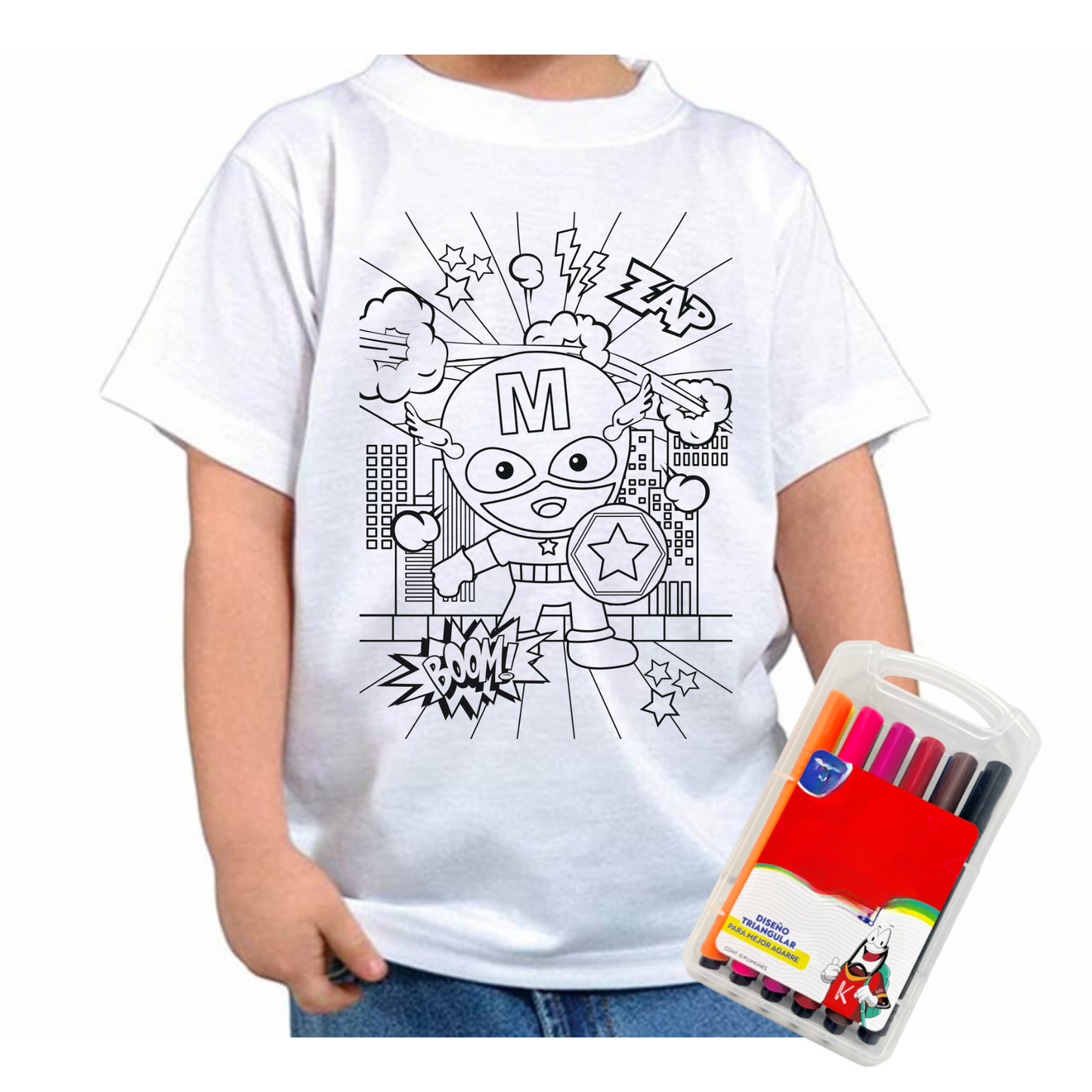 Camiseta Para Colorear Niños Creativa Divertida + Marcadores