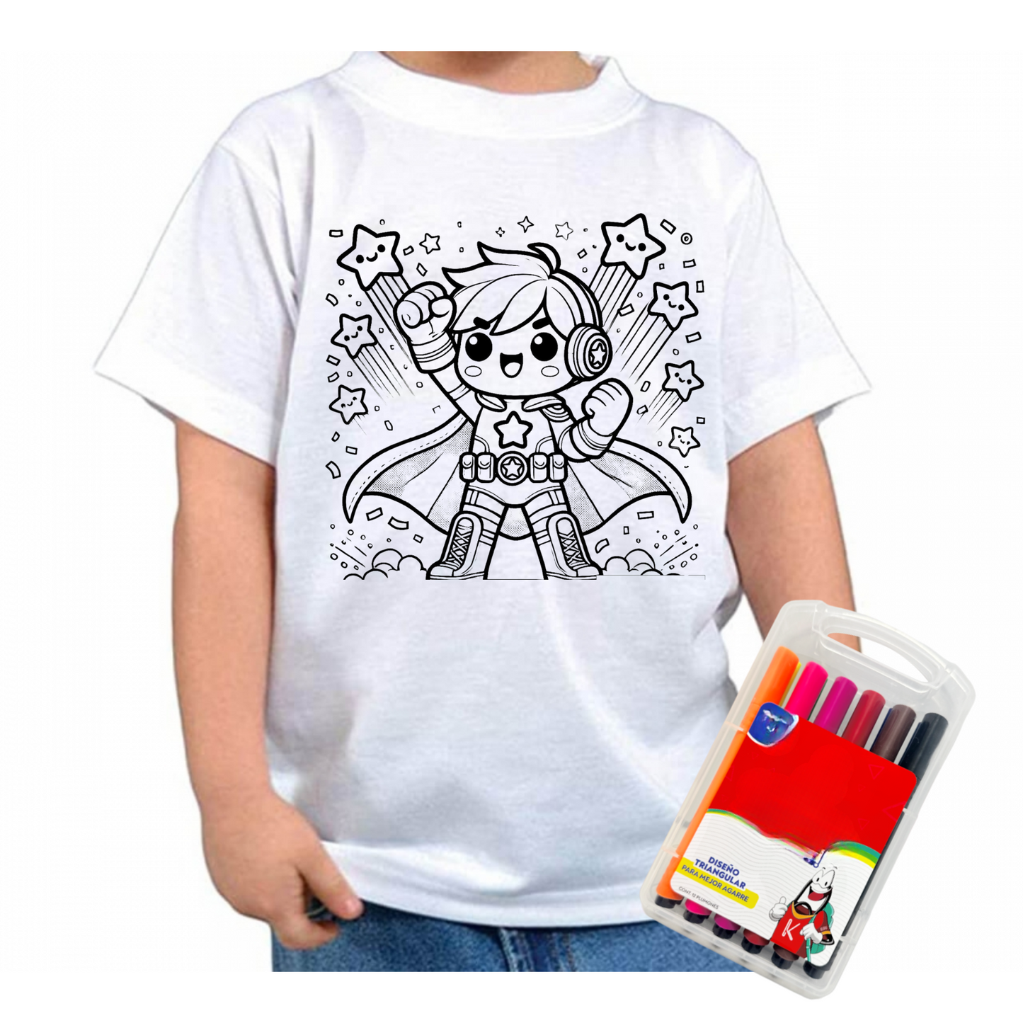 Camiseta Para Colorear Niños Creativa Divertida + Marcadores