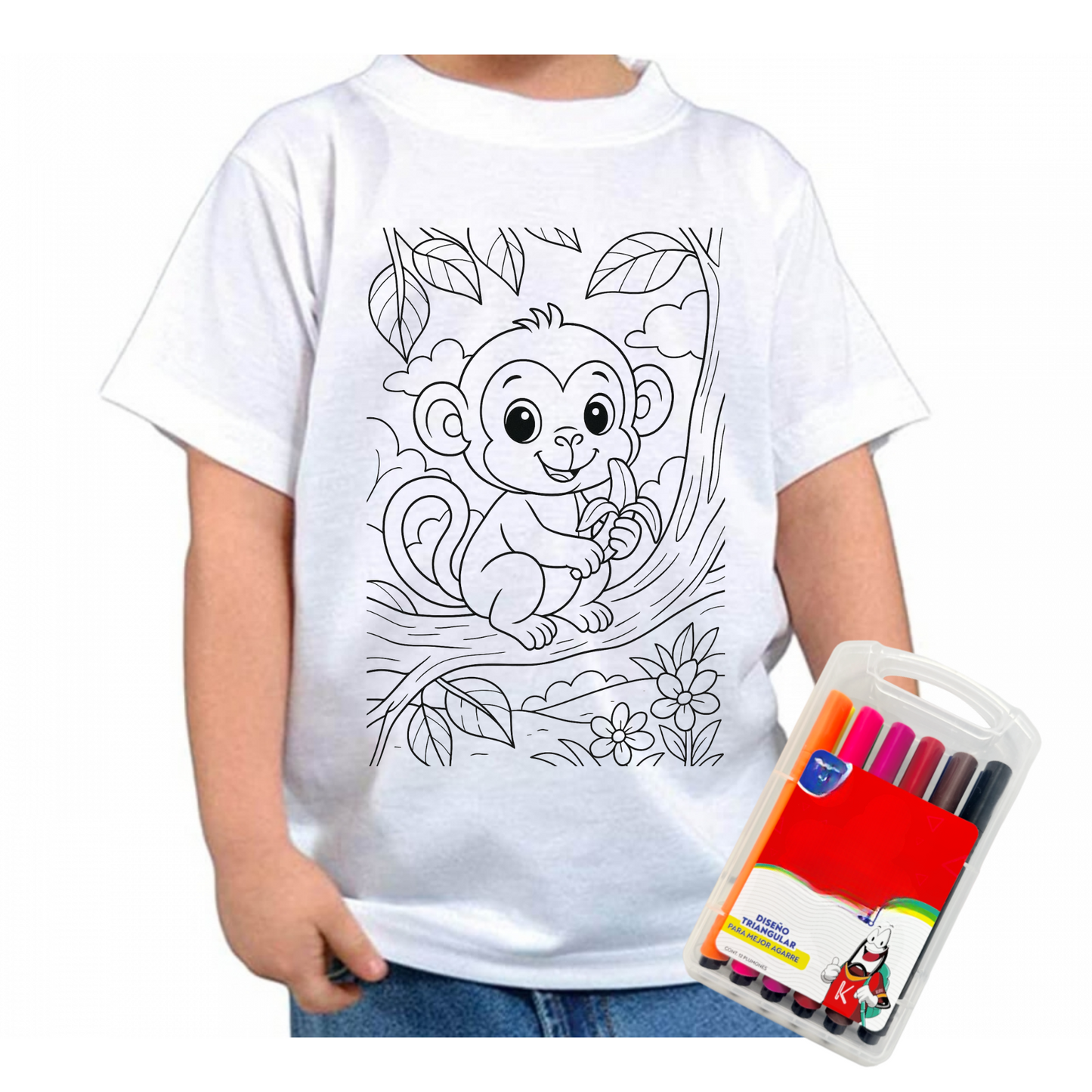 Camiseta Para Colorear Niños Creativa Divertida + Marcadores