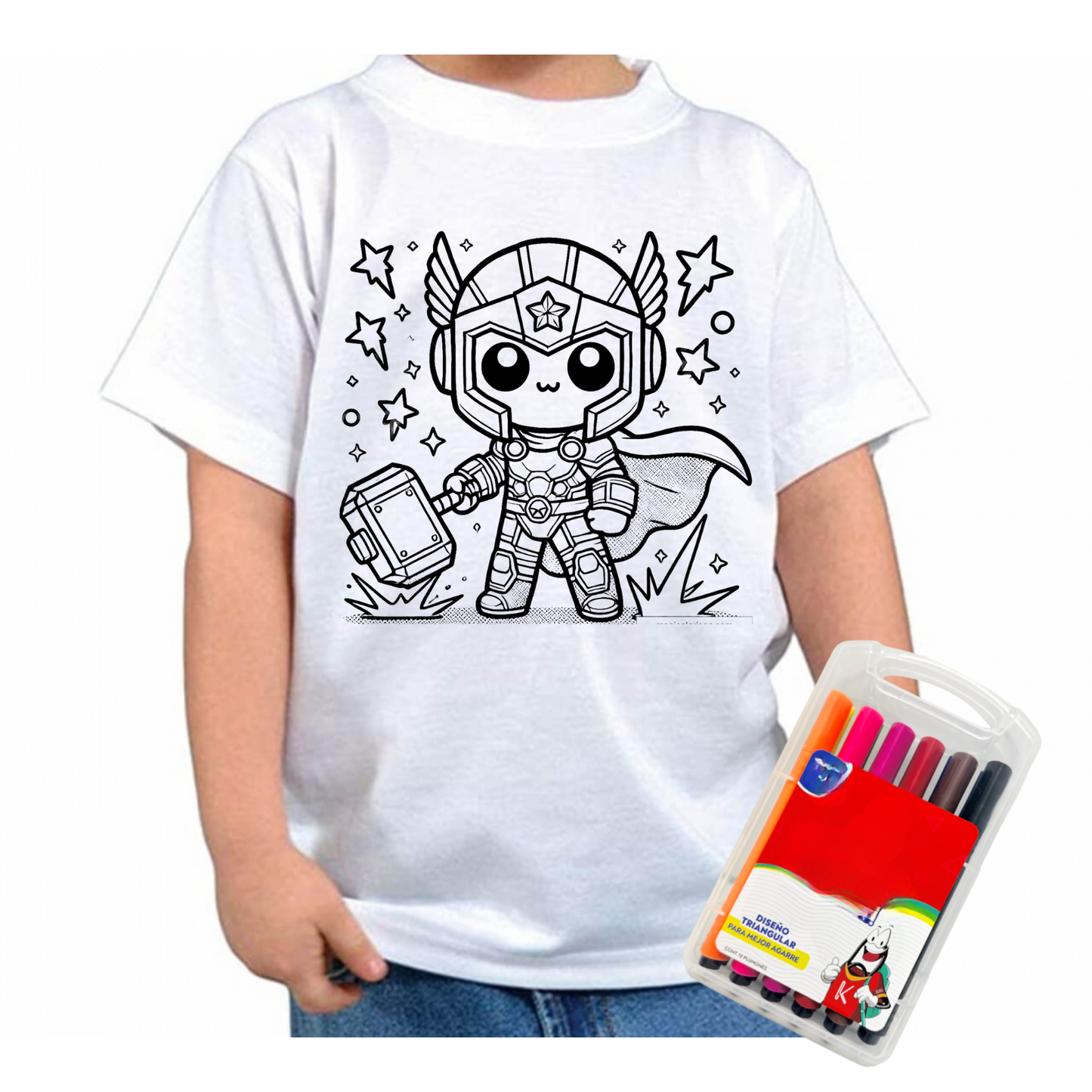 Camiseta Para Colorear Niños Creativa Divertida + Marcadores