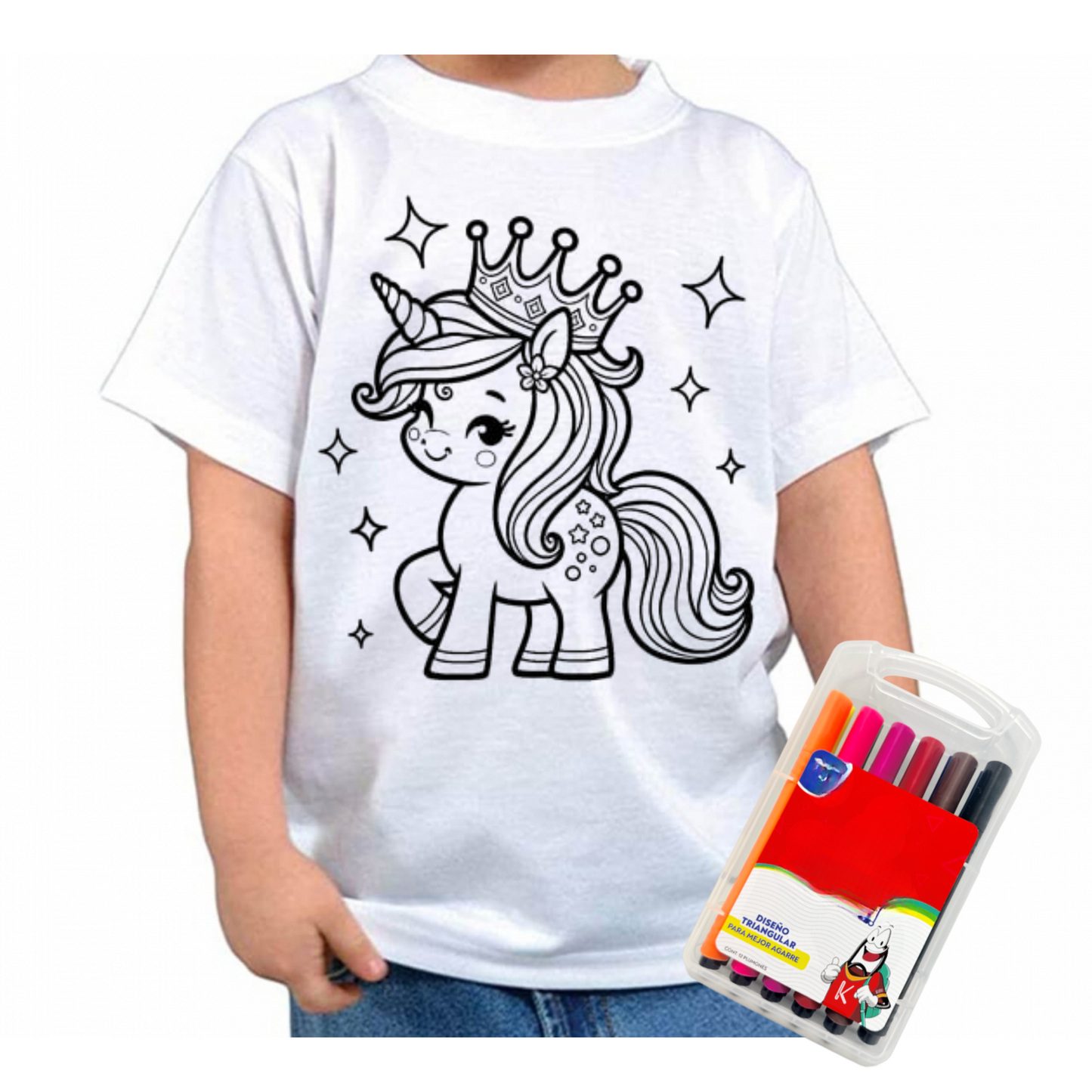 Camiseta Para Colorear Niños Creativa Divertida + Marcadores