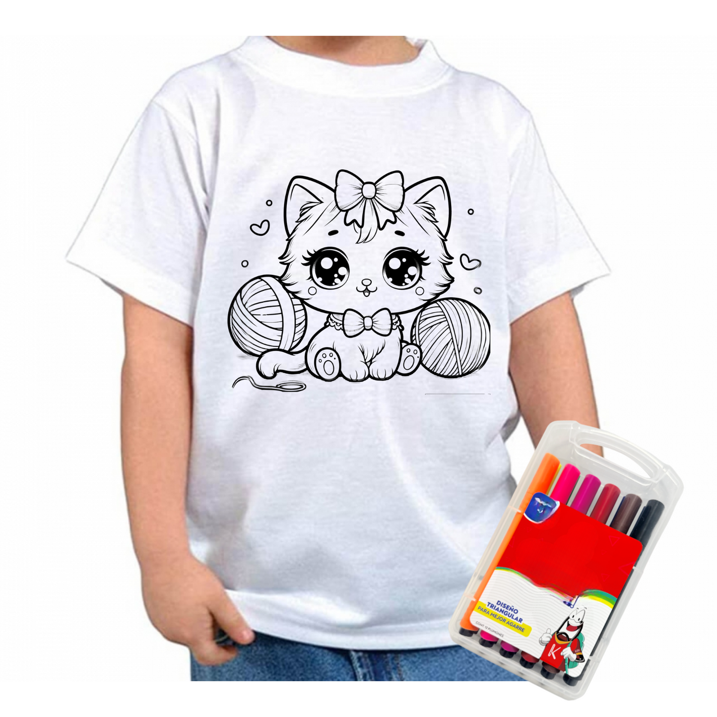 Camiseta Para Colorear Niños Creativa Divertida + Marcadores