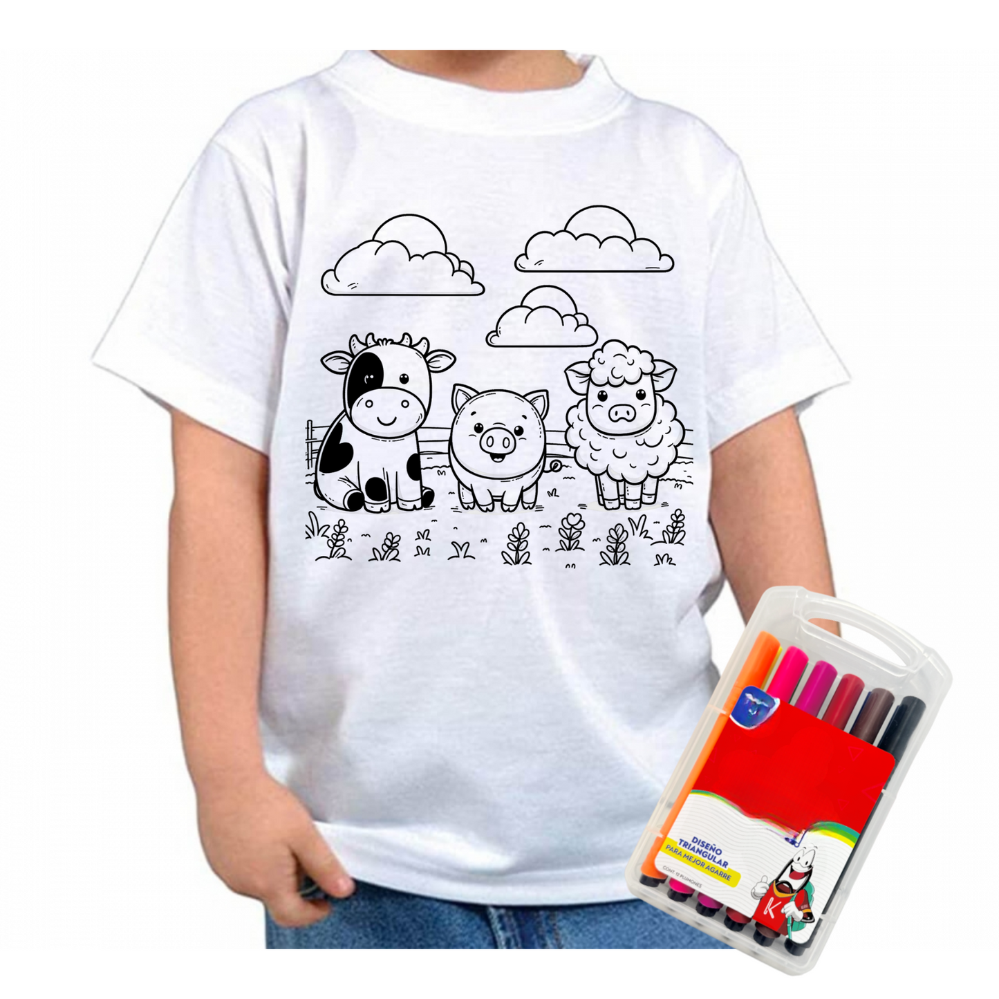 Camiseta Para Colorear Niños Creativa Divertida + Marcadores