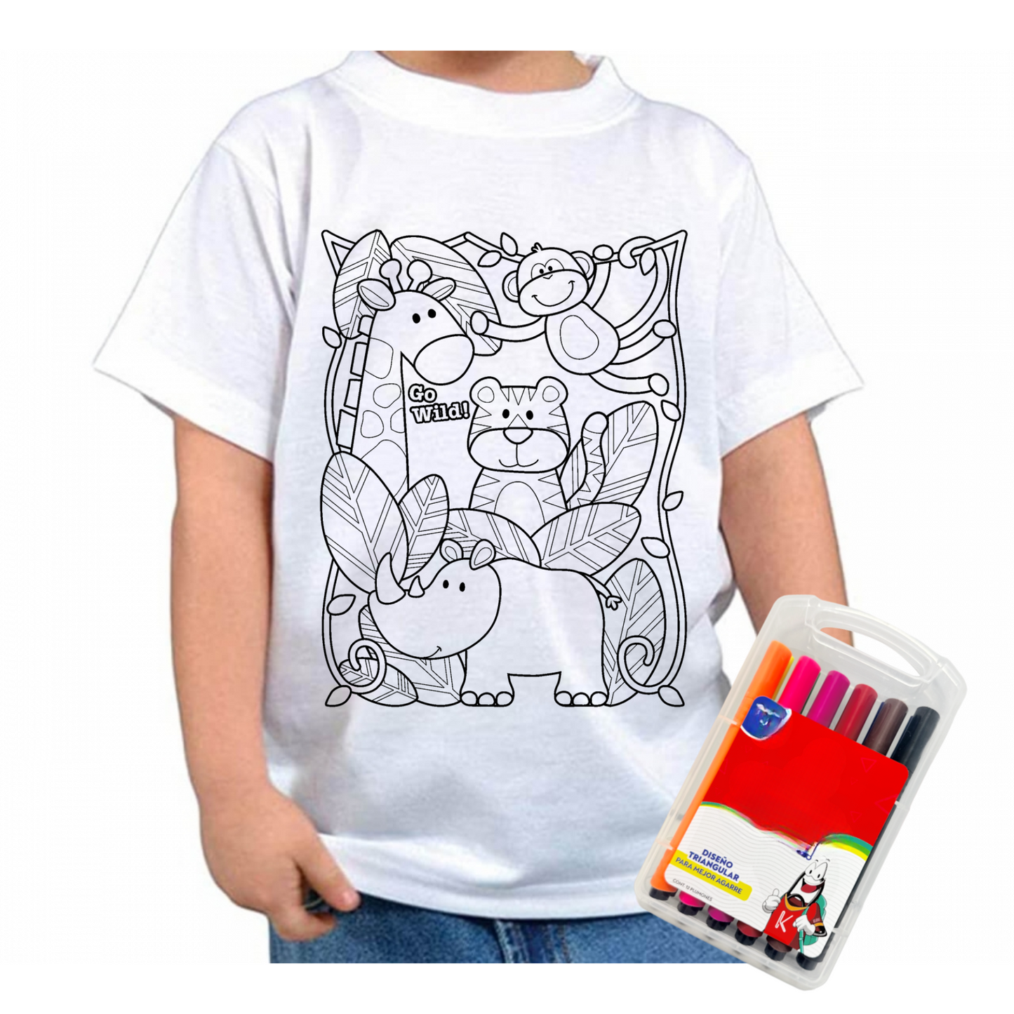 Camiseta Para Colorear Niños Creativa Divertida + Marcadores