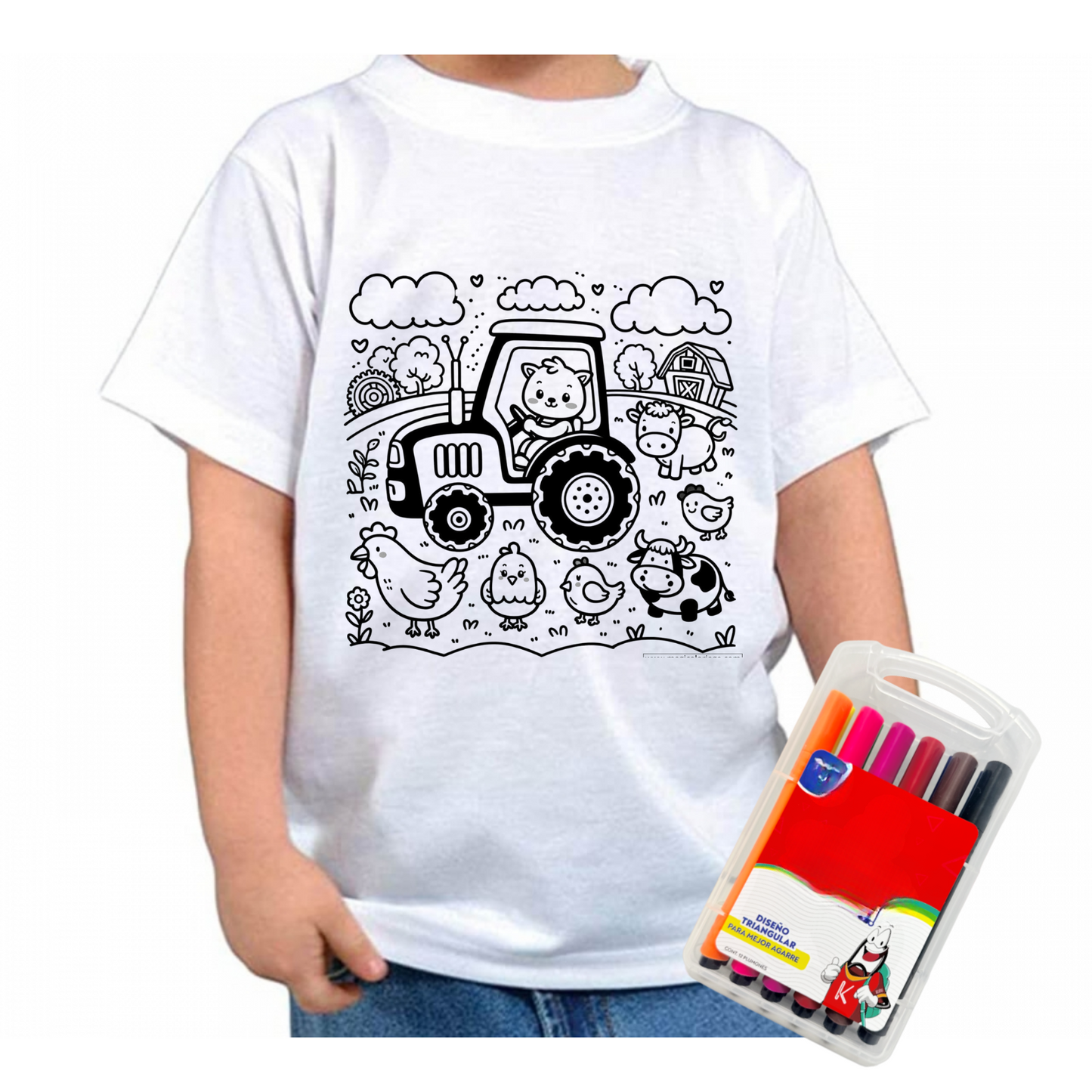 Camiseta Para Colorear Niños Creativa Divertida + Marcadores