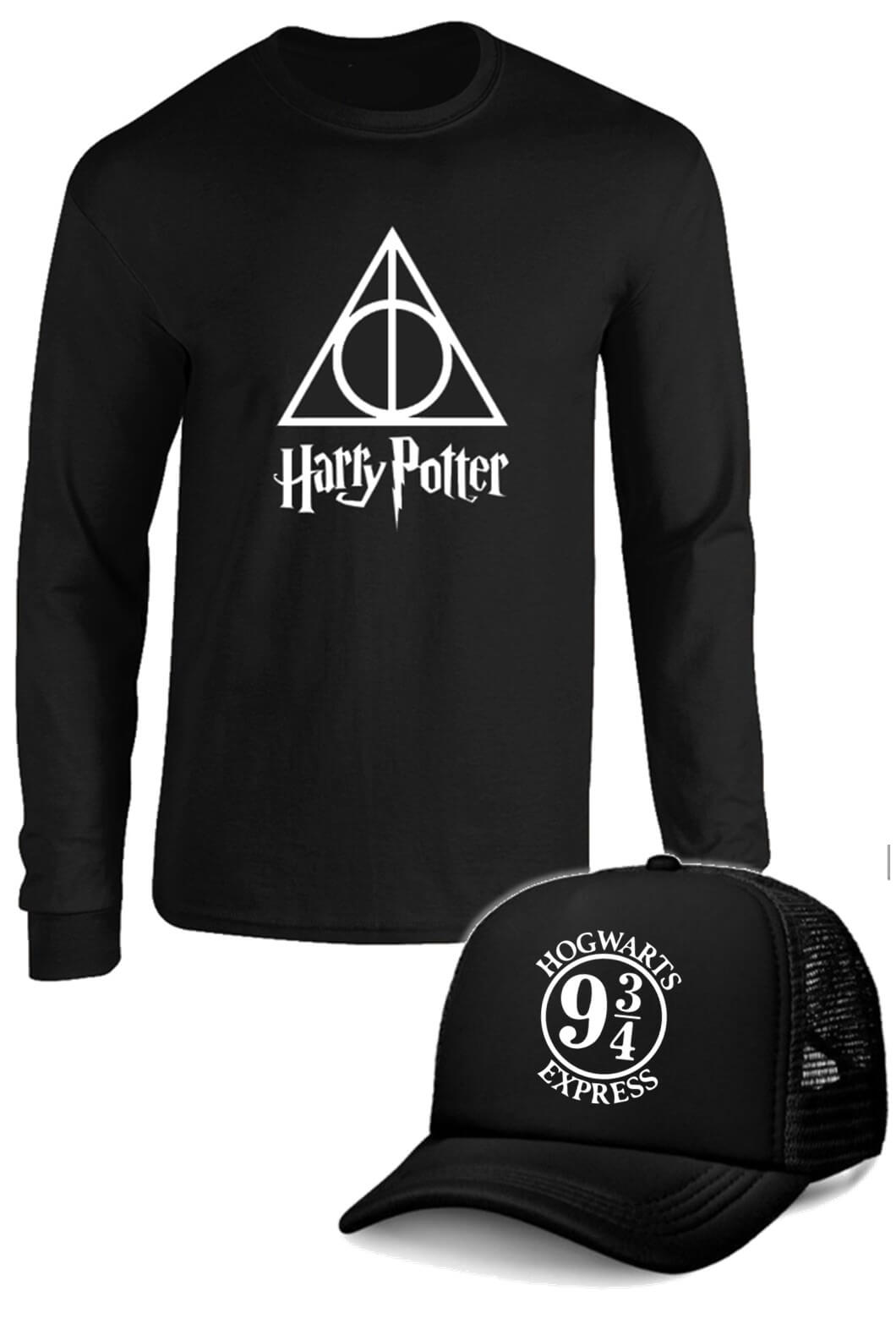 CAMIBUSO RELIQUIAS DE LA MUERTE HARRY POTTER MANGA LARGA CON GORRA