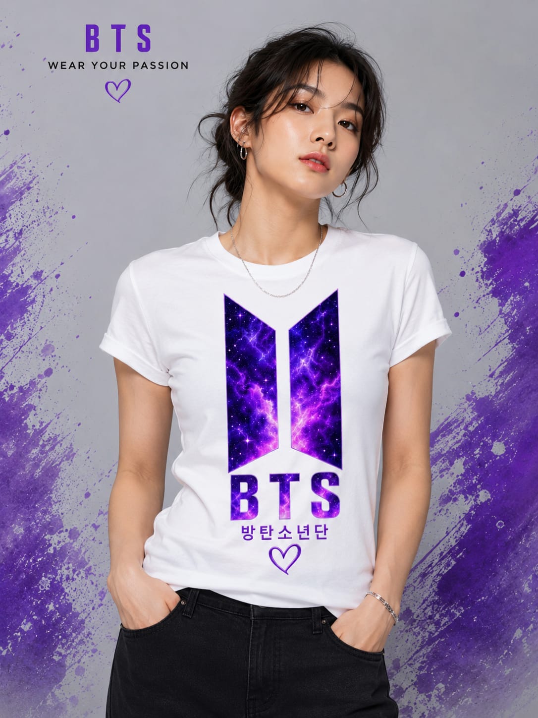 CAMISETA BTS ARIRAN WORLD TOUR 2026 MUJER LOGO WHITE