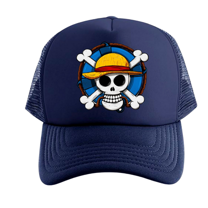 GORRA ONE PIECE CALAVERA  AZUL MALLA TRUCKER