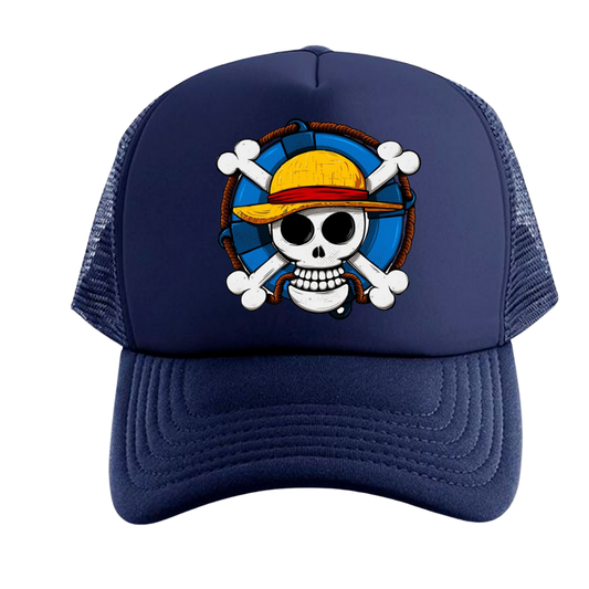 GORRA ONE PIECE CALAVERA  AZUL MALLA TRUCKER