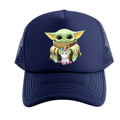 GORRA BABY YODA UNICORNIO MALLA TRUCKER CAP CAMIONERA AZUL