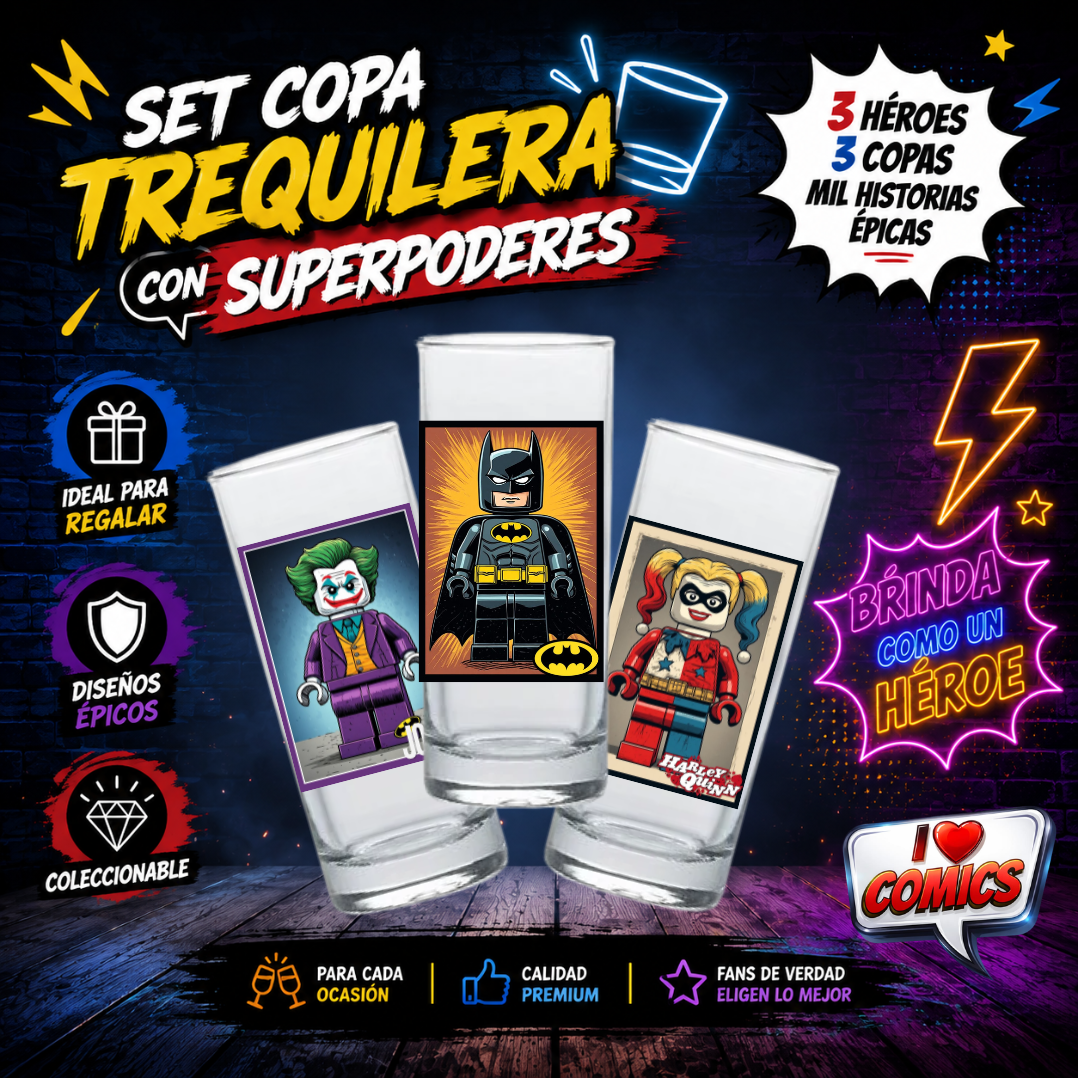 COPAS SHOTS BATMAN GUASON TEQUILERAS X3
