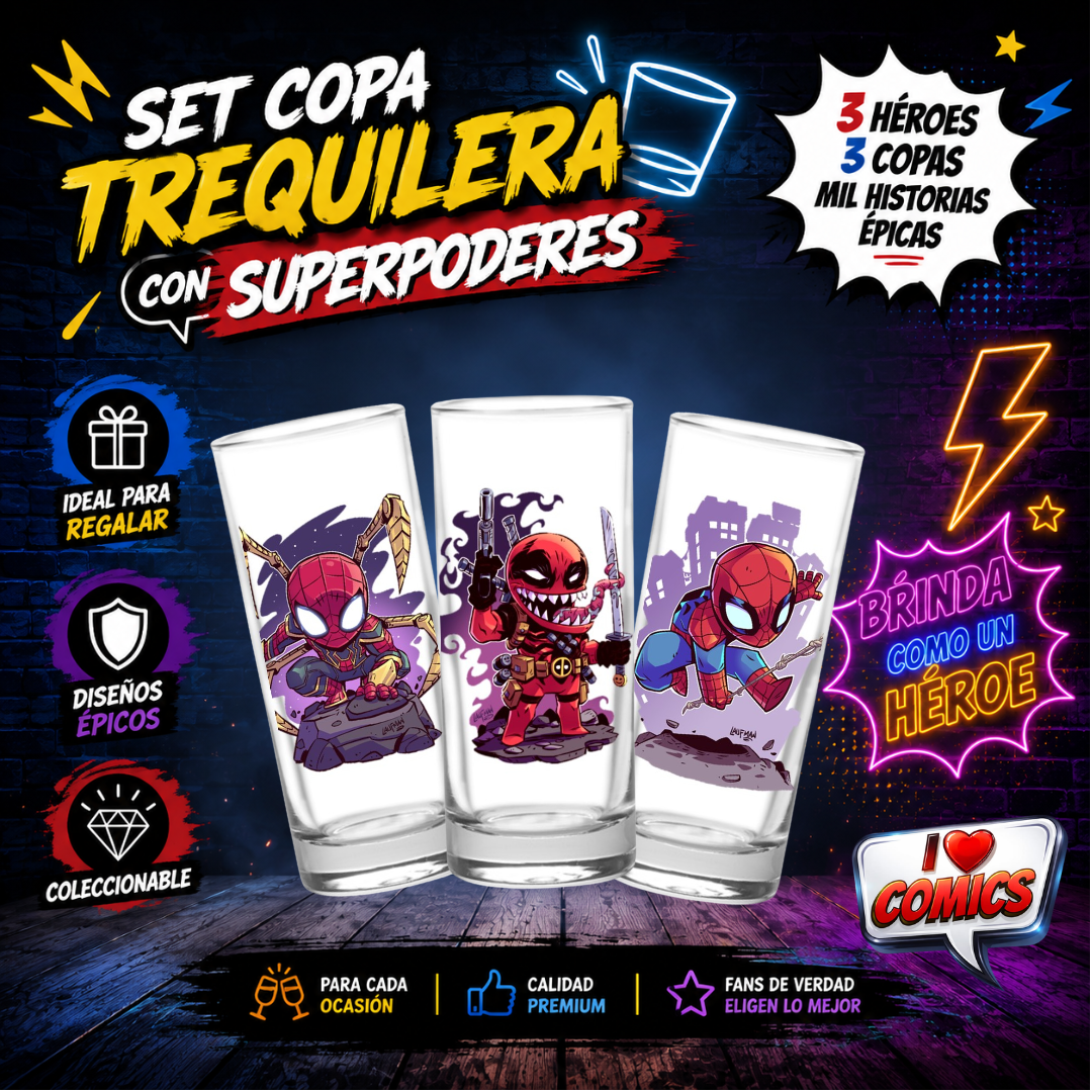 COPAS SHOTS SPIDERMAN TEQUILERAS X3