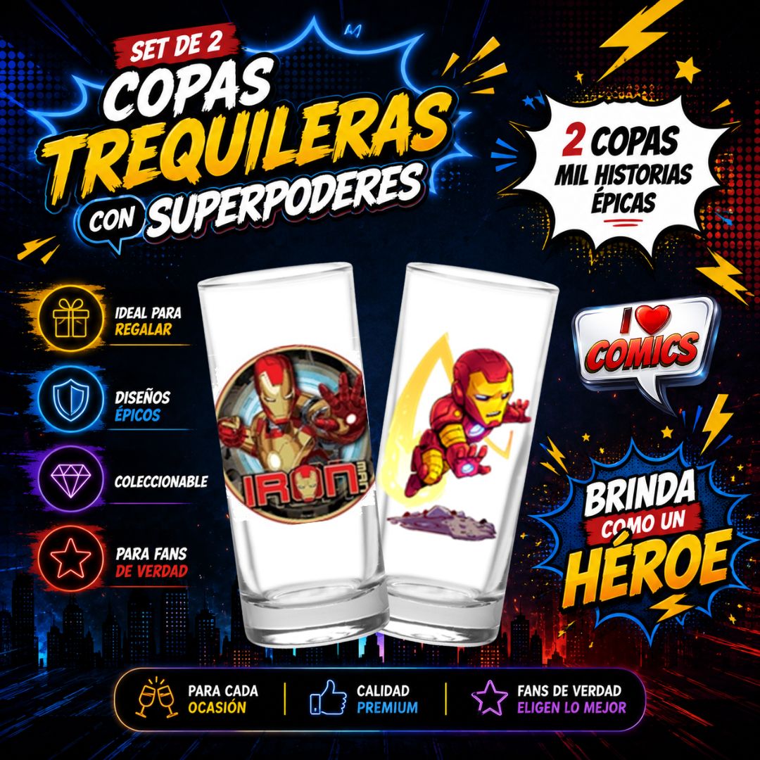 COPAS SHOTS IRON MAN TEQUILERAS X2