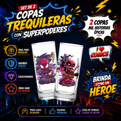 COPAS SHOTS SPIDERMAN DEADPOOL TEQUILERAS X2