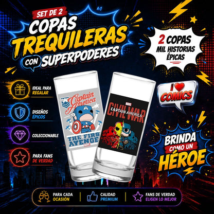 COPAS SHOTS CAPITAN AMERICA TEQUILERAS X2