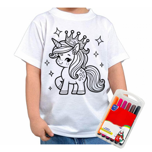 Camiseta Para Colorear Niños Creativa Divertida + Marcadores