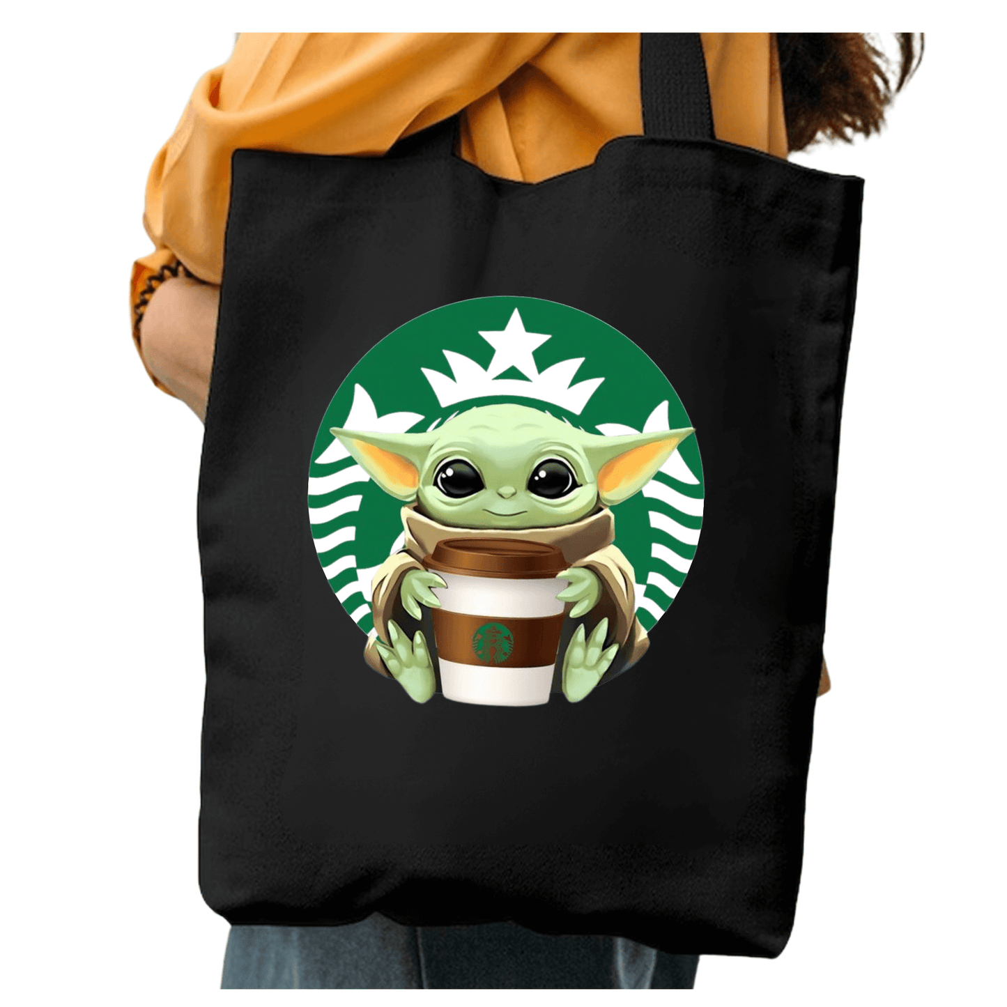 TOTEBAG BABY YODA CAFE BOLSO NEGRA ALGODON