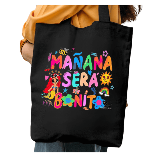 TOTEBAG  MAÑA SERA BONITO KAROL G BOLSO NEGRA ALGODON