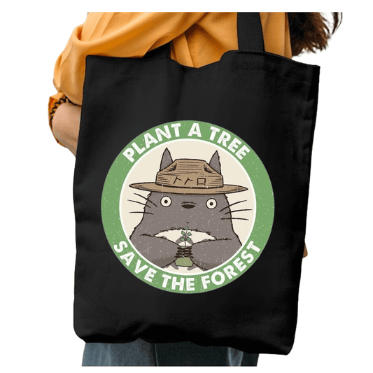 TOTEBAG TOTORO PLANTA A TREE BOLSO NEGRA ALGODON