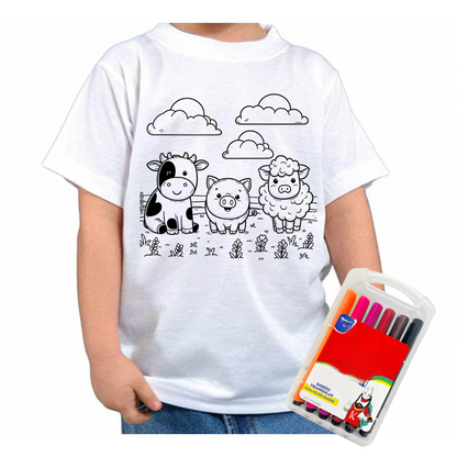 Camiseta Para Colorear Niños Creativa Divertida + Marcadores