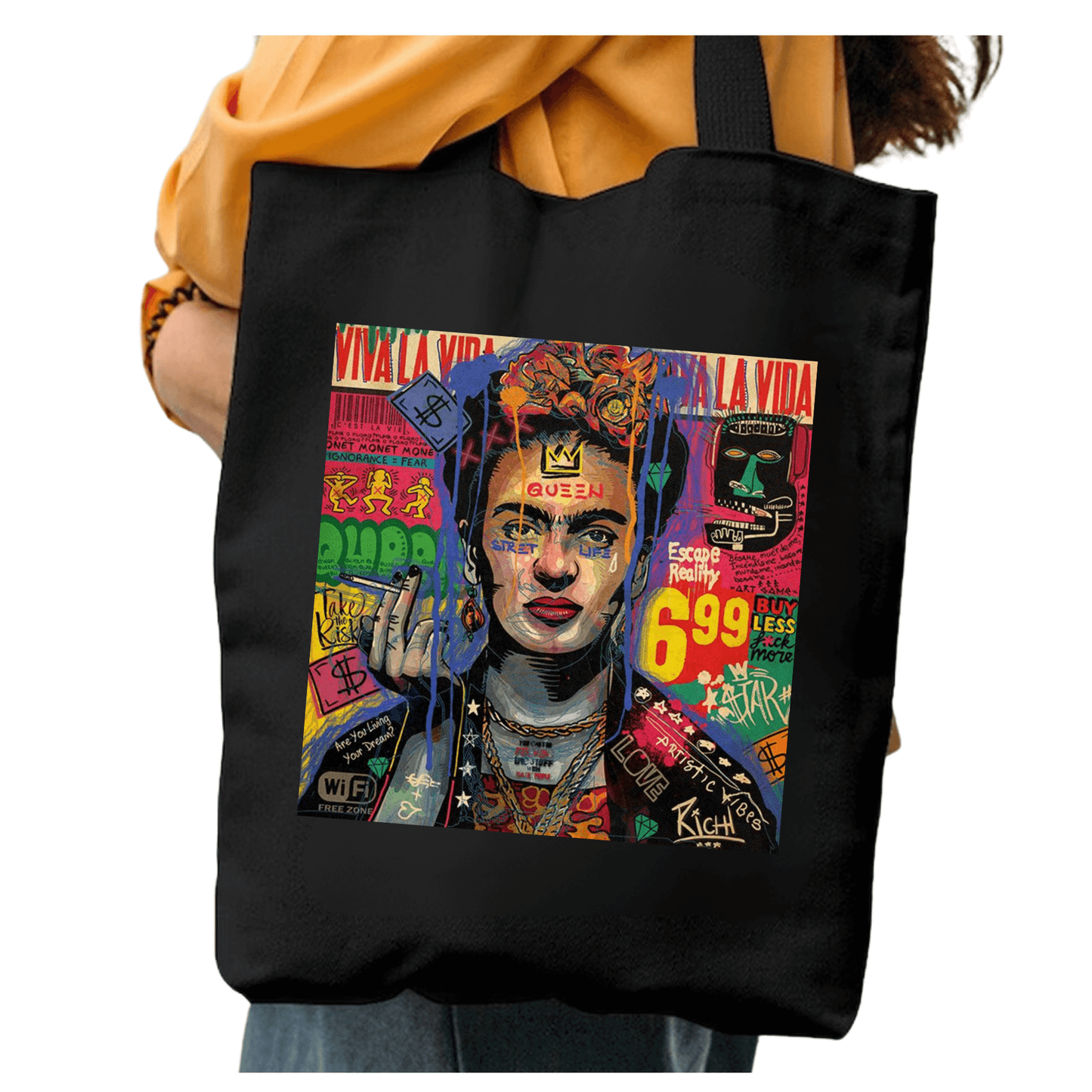 TOTEBAG FRIDA KAHLO BOLSO NEGRA ALGODON