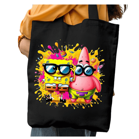 TOTEBAG BOB ESPONJA Y PATRICIO FRIENDS BOLSO NEGRA ALGODON