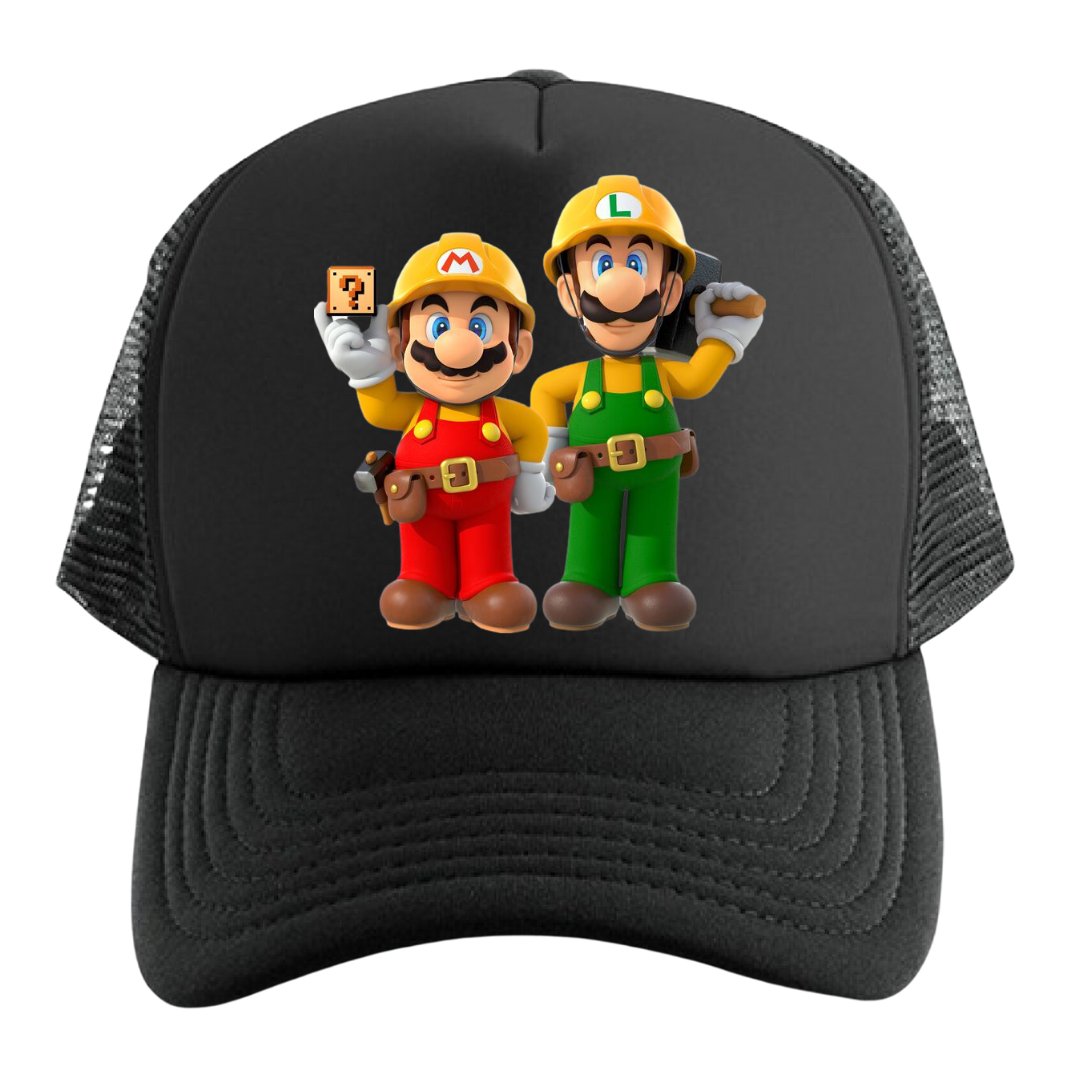 GORRA MARIO BROS LUIGI HERMANOS CAP TRUCKER MALLA