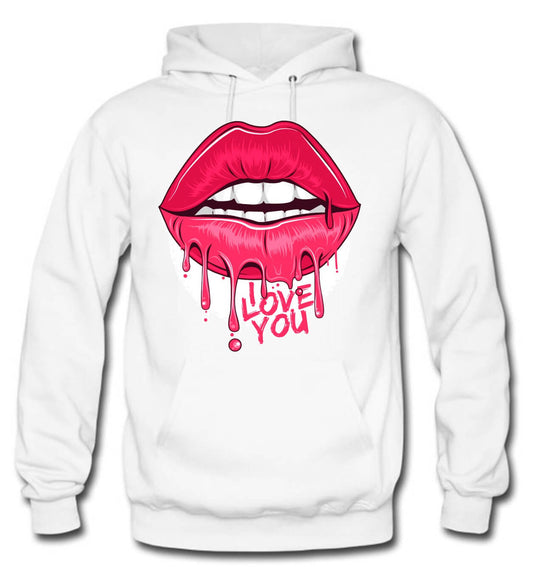 BUZO LABIOS LOVE SACO CAPOTA HOODIE BLANCO