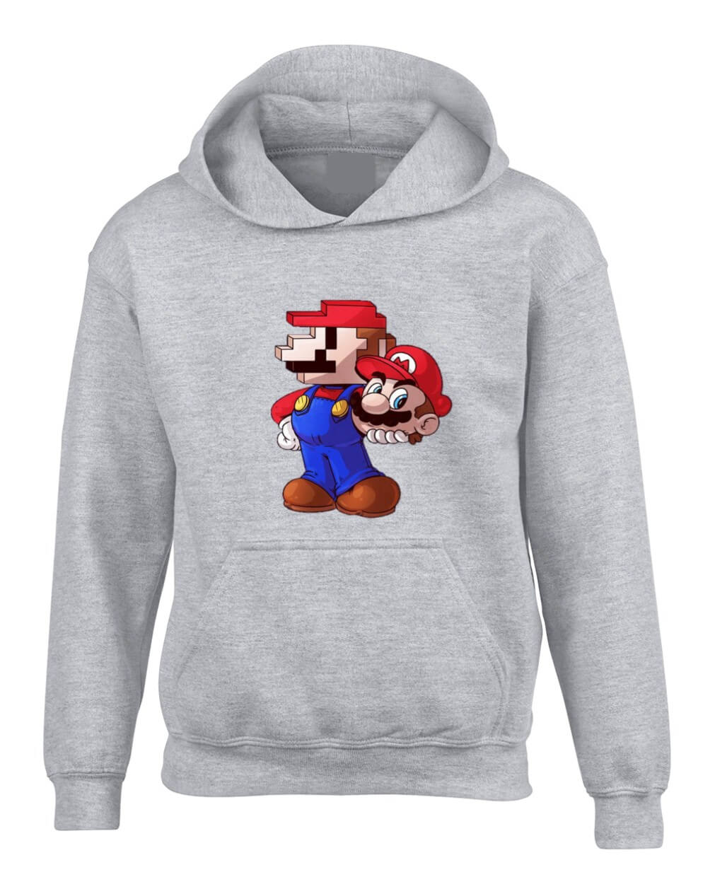 BUZO MARIO BROS PIXEL SACO CAPOTA HOODIE GRIS