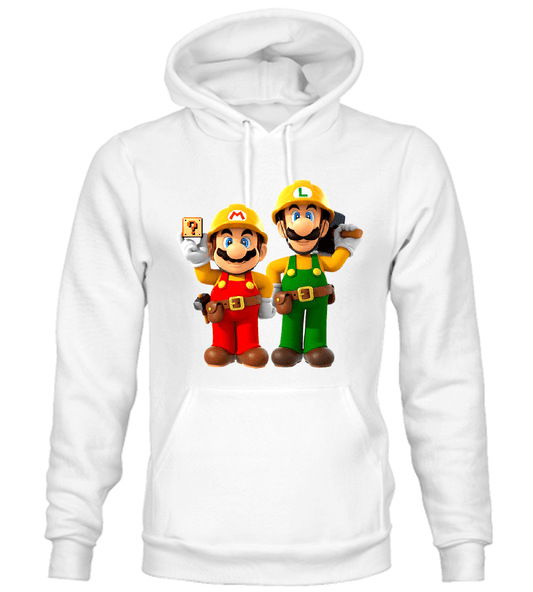 BUZO MARIO BROS Y LUIGI CAPOTA HOODIE BLANCO