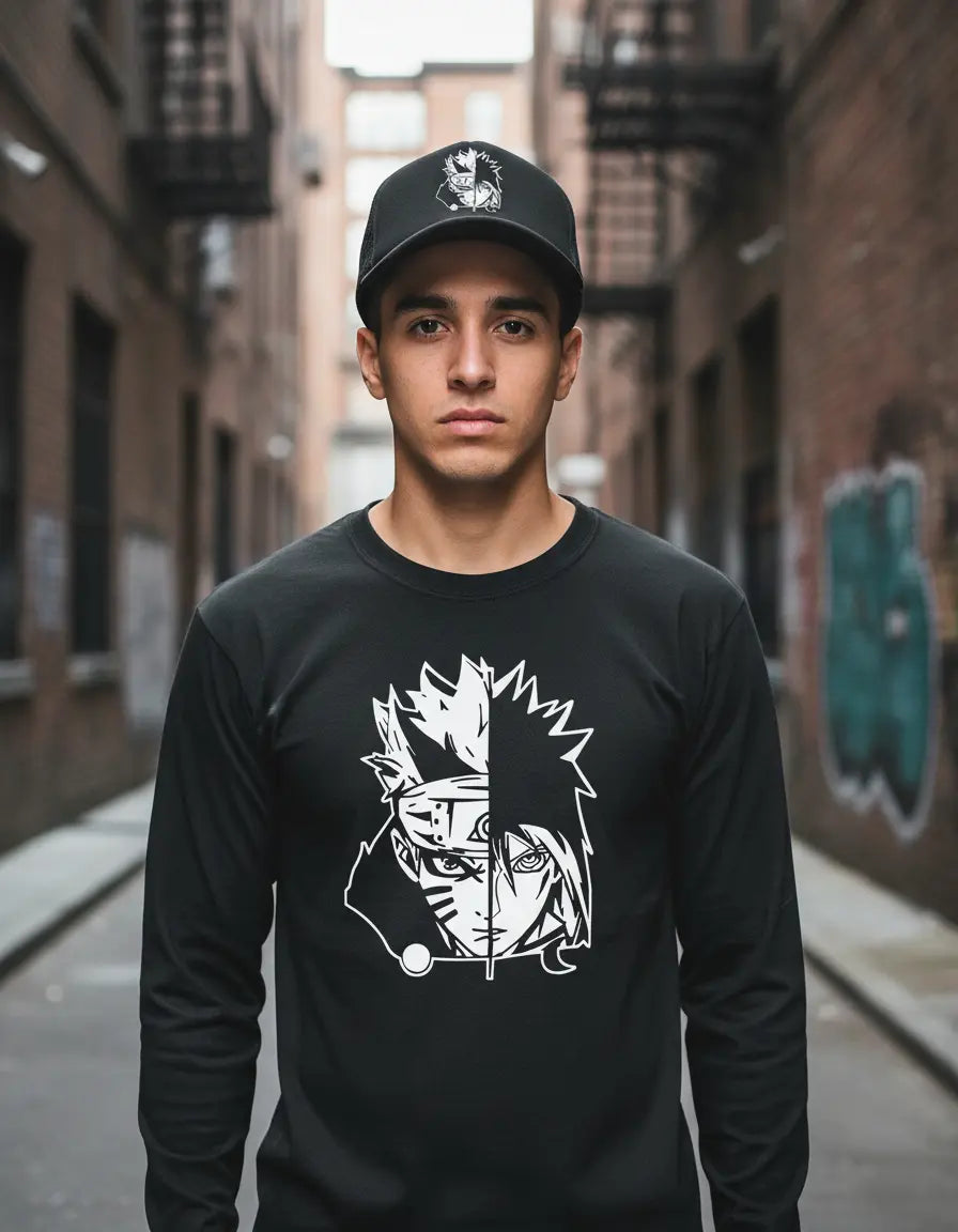 CAMIBUSO NARUTO VS. SASUKE MANGA LARGA CON GORRA