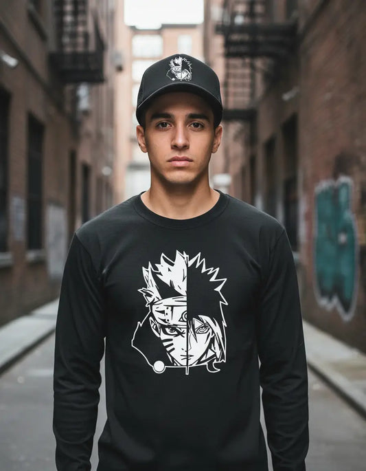 CAMIBUSO NARUTO VS. SASUKE MANGA LARGA CON GORRA