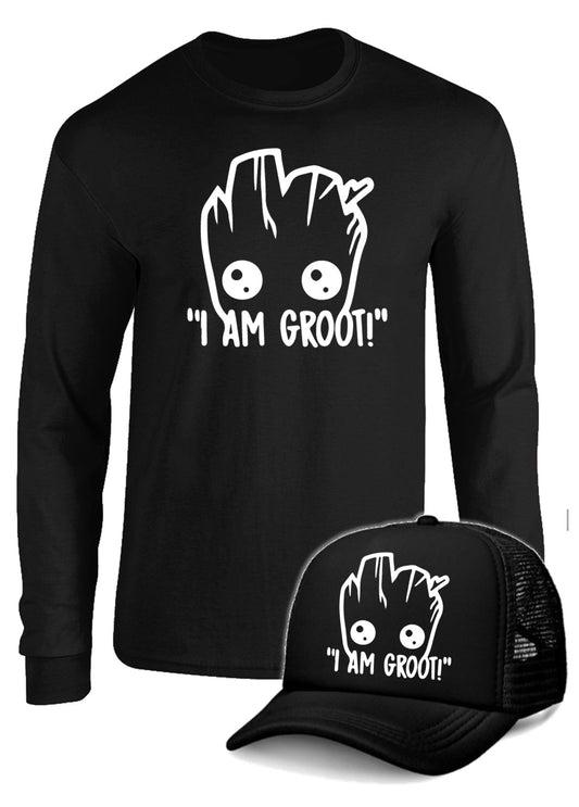 CAMIBUSO I AM GROOT VENGADORES MANGA LARGA CON GORRA