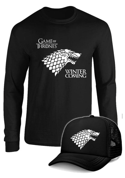 CAMIBUSO GAME OF THRONES WINTER IS COMING MANGA LARGA CON GORRA