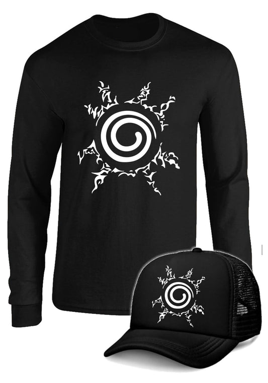 CAMIBUSO NARUTO SELLO OCHO TRIGRAMAS  MANGA LARGA CON GORRA