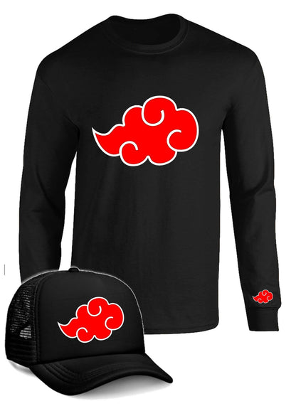 CAMIBUSO NARUTO AKATSUKI MANGA LARGA CON GORRA