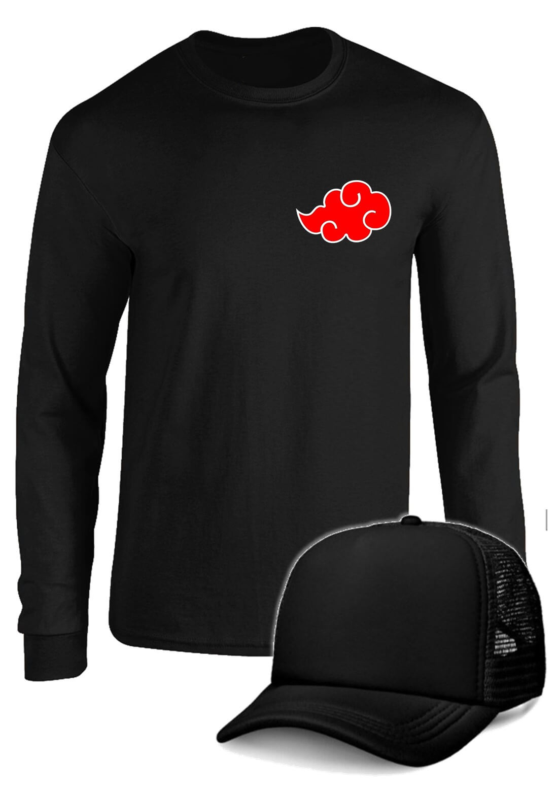 CAMIBUSO NARUTO NUBE AKATSUKI MANGA LARGA CON GORRA