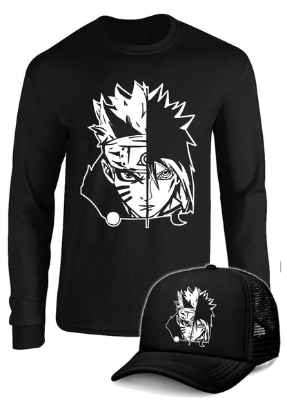 CAMIBUSO NARUTO VS. SASUKE MANGA LARGA CON GORRA